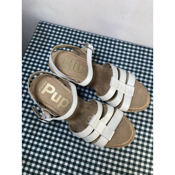 Hush Puppies Poppy Platform Strappy White Leather Cork Sz 10 Comfort - Picture 3 of 10